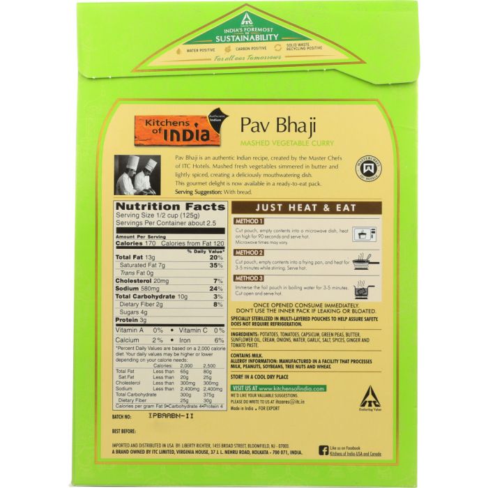 KITCHENS OF INDIA: Entre Ready To Eat Pav Bhaji Curry, 10 oz