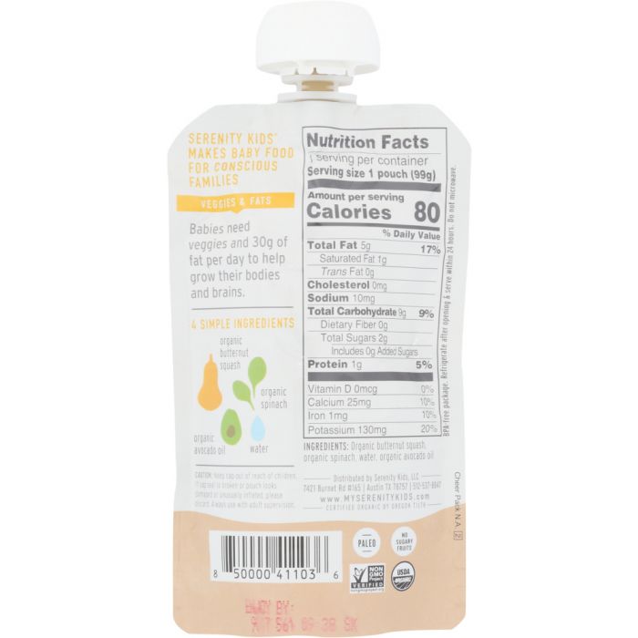 SERENITY KIDS: Food Baby Butternut Squash Spinach Organic, 3.5 oz