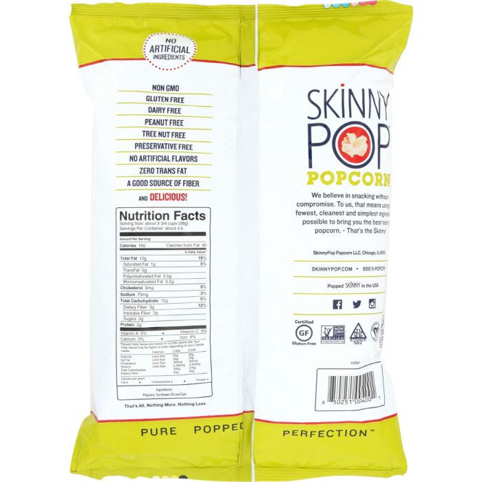 SKINNY POP: All Natural Original Popcorn Cholesterol Free, 4.4 Oz