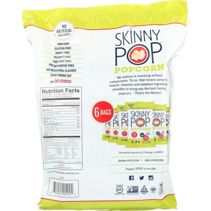 SKINNY POP: All Natural Popcorn 6 count, 3.9 oz