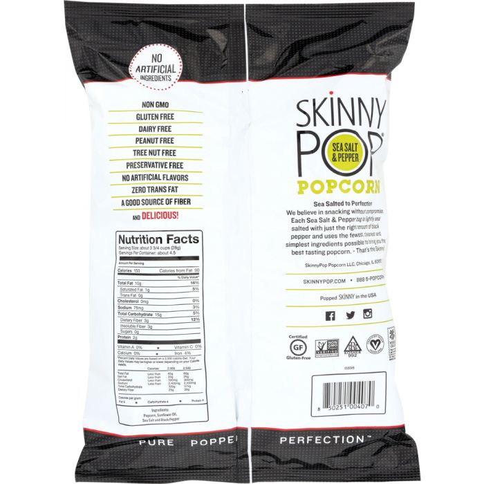 SKINNY POP: All Natural Black Pepper Popcorn Gluten Free, 4.4 oz