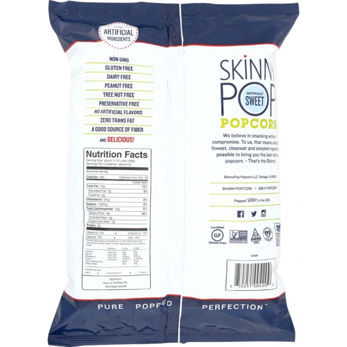 SKINNY POP: Naturally Sweet Popcorn, 4.4 oz