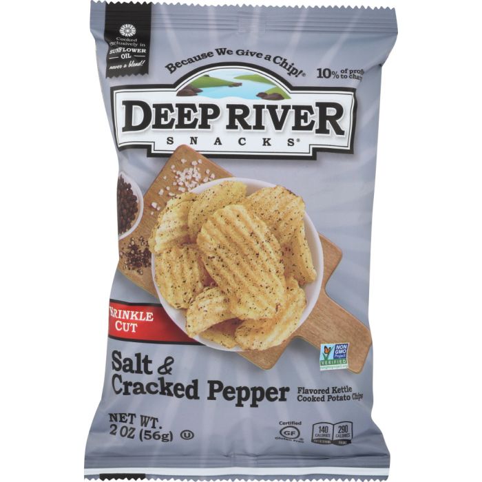 DEEP RIVER: Salt & Cracked Pepper Kettle Cooked Potato Chips, 2 oz