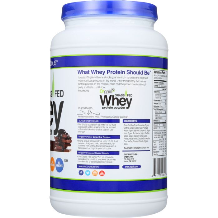 ORGAIN: Whey Protein Powder Chocolate Fudge, 1.82 lb