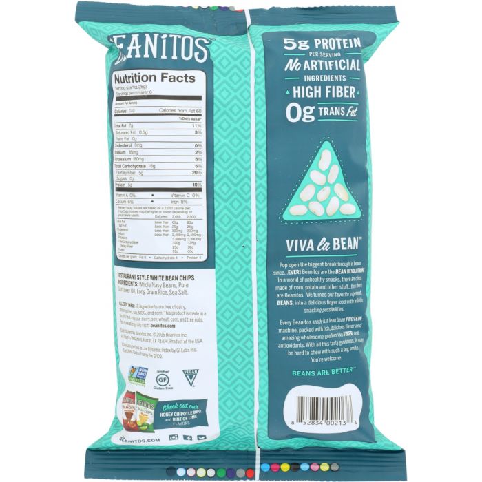 BEANITOS: White Bean Chips with Sea Salt Restaurant Style, 6 oz