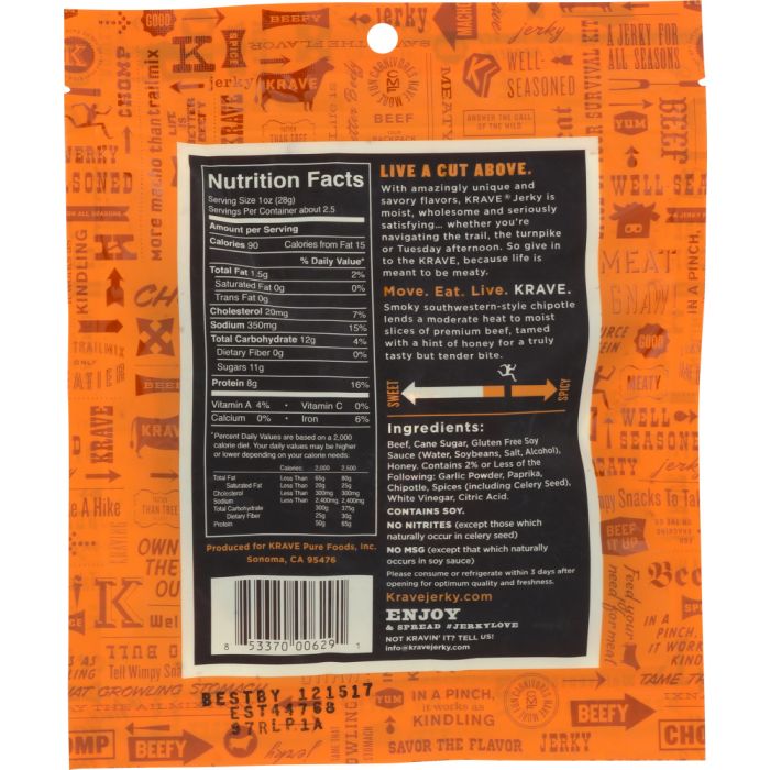 KRAVE: Beef Jerky Sweet Chipotle, 2.7 Oz