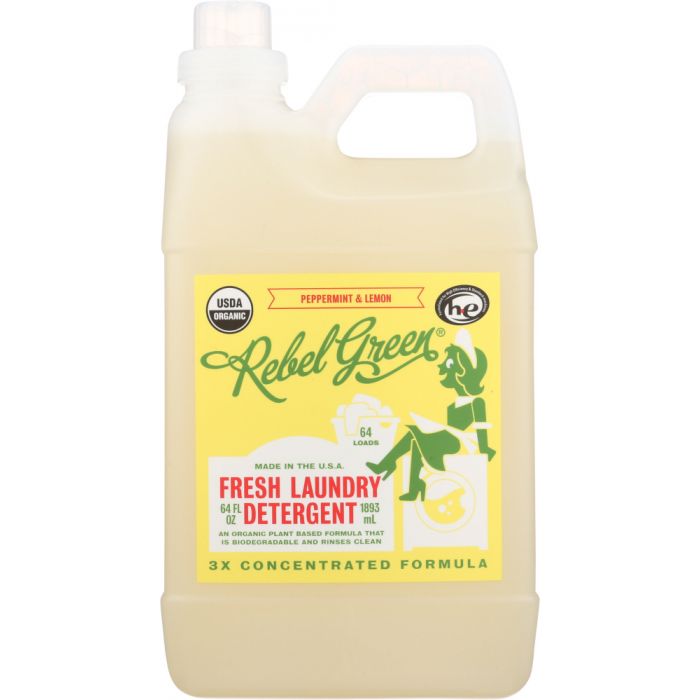 REBEL GREEN: Fresh Laundry Detergent Peppermint and Lemon, 64 oz