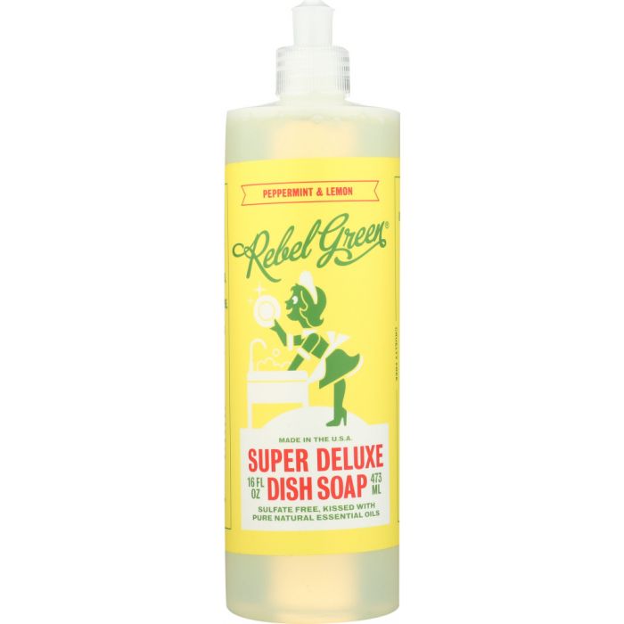 REBEL GREEN: Dish Soap Peppermint Lemon, 16 oz