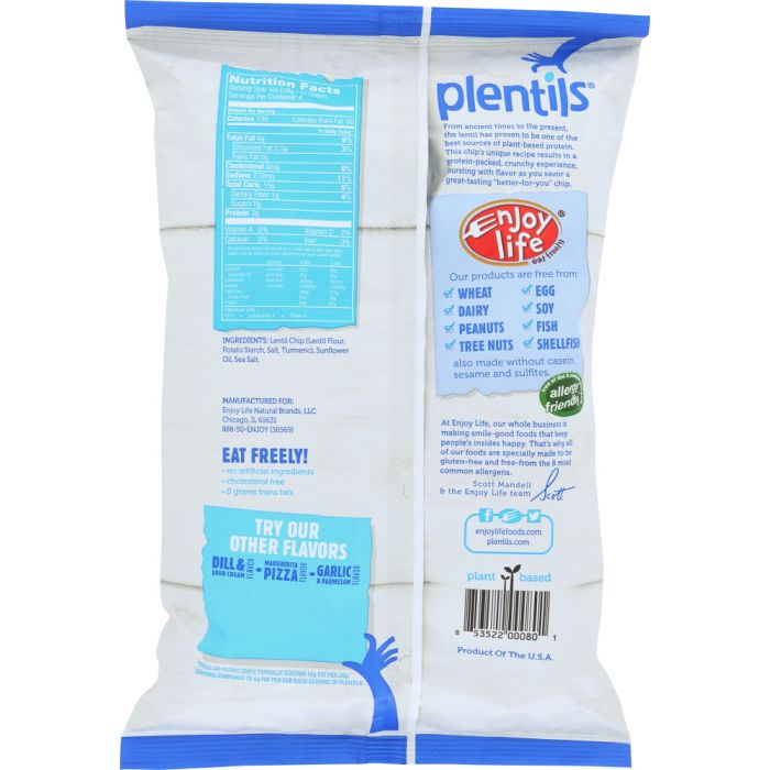 ENJOY LIFE: Plentils Lentil Chips Light Sea Salt, 4 oz