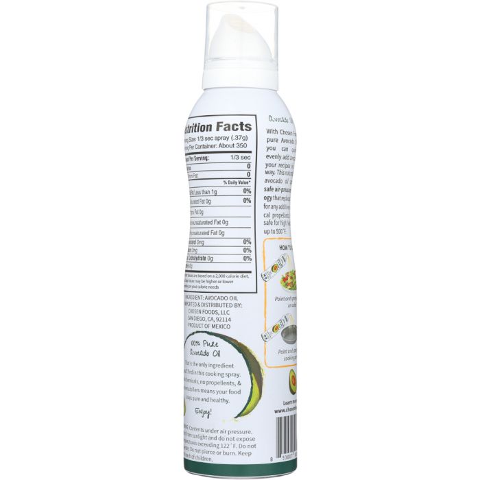 CHOSEN FOODS: 100% Pure Avocado Oil Spray, 140 ml