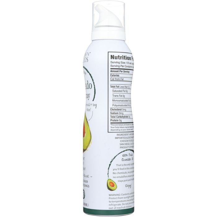 CHOSEN FOODS: 100% Pure Avocado Oil Spray, 140 ml