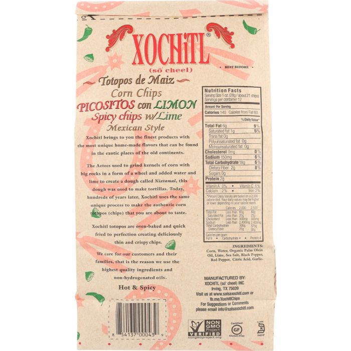 XOCHITL: Picositos Con Limon Corn Chips, 12 oz