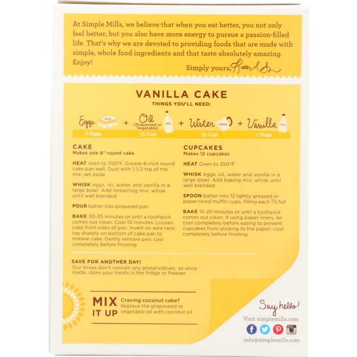 SIMPLE MILLS: Vanilla Cupcake & Cake Mix, 11.5 oz