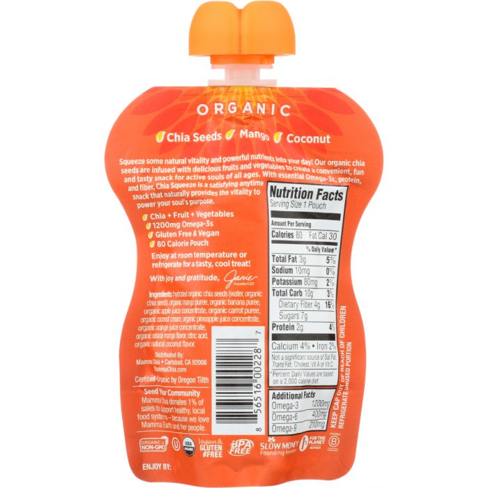 MAMMA CHIA: Squezze Vitality Snack Mango Coconut, 3.5 oz