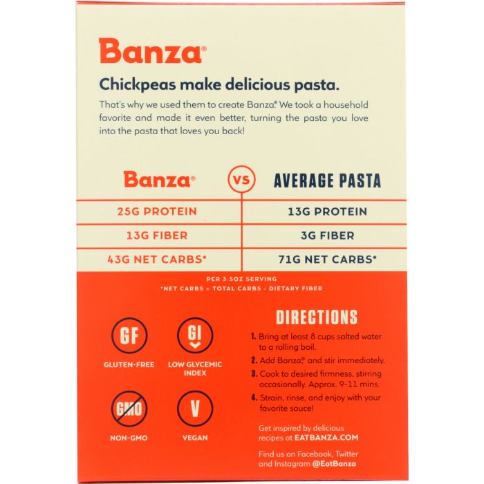 BANZA: Penne Chickpea Pasta, 8 oz