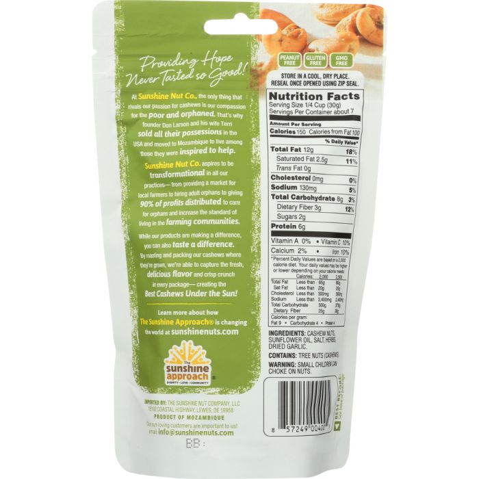 SUNSHINE NUT COMPANY: Cashews Roasted Herb, 7 oz