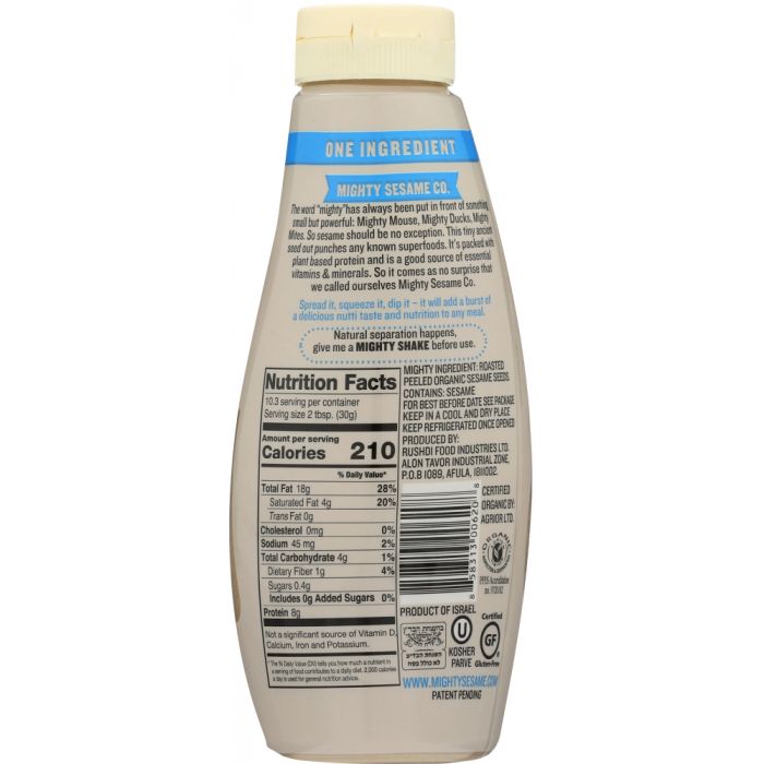 MIGHTY SESAME CO: Fine Sesame Paste Tahini Organic, 10.9 oz