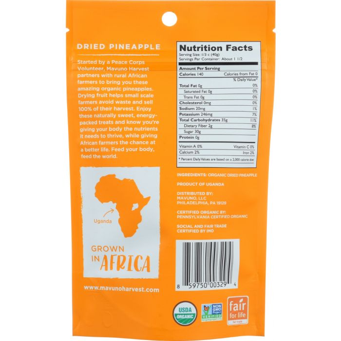 MAVUNO HARVEST: Dried Fruit Organic Pineapple, 2 oz