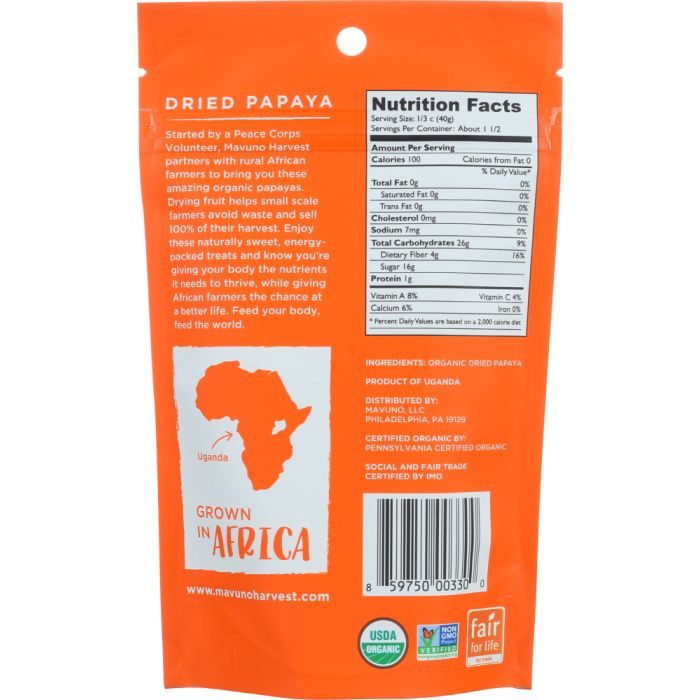 MAVUNO HARVEST: Dried Fruit Organic Papaya, 2 oz