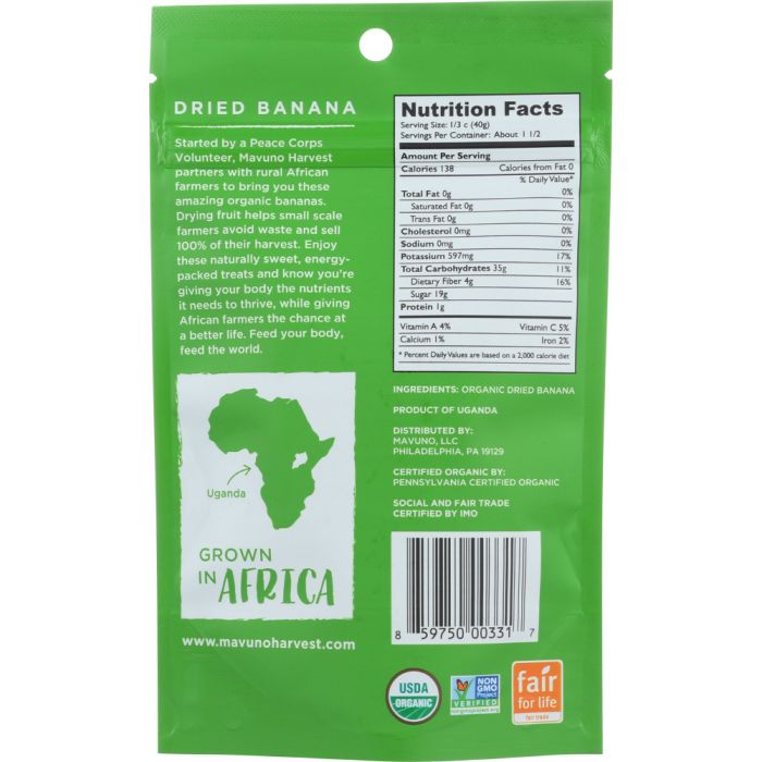 MAVUNO HARVEST: Dried Fruit Organic Banana, 2 oz