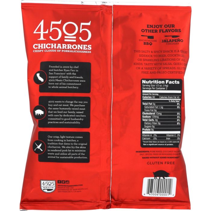 4505 MEATS: Chili & Salt Chicharrones, 1 oz