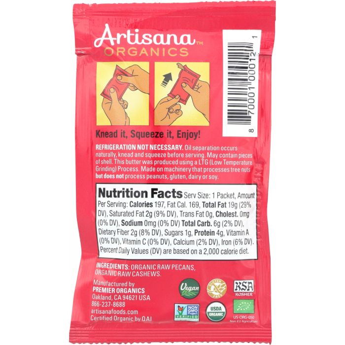 ARTISANA ORGANICS: Raw Pecan Nut Butter with Cashews Snack Pack, 1.06 oz