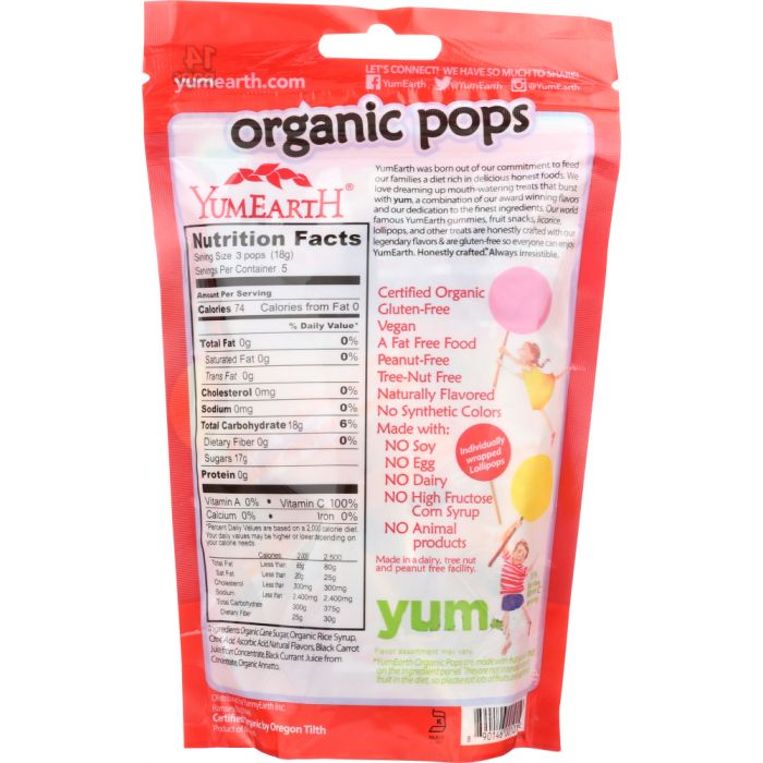 YUMMY EARTH: Organic Lollipops Gluten Free Fruit Flavors 14 pc, 3 oz