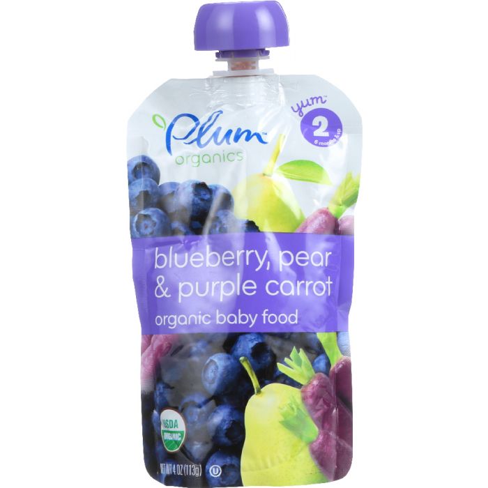 PLUM ORGANICS: Organic Baby Food Stage 2 Blueberry Pear & Purple Carrot, 4 oz