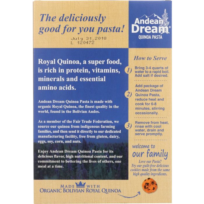 ANDEAN DREAM: Quinoa Pasta Macaroni, 8 oz