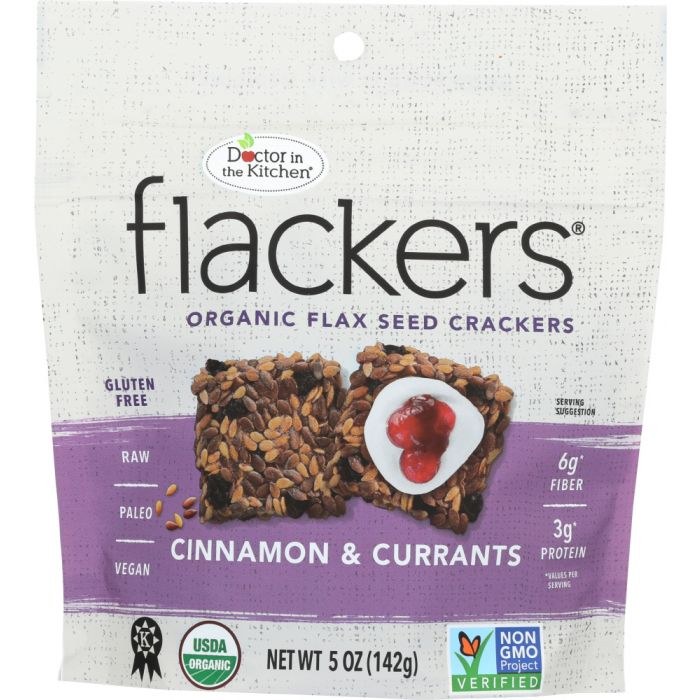 DOCTOR IN THE KITCHEN: Flackers Flax Seed Crackers Cinnamon & Currants, 5 oz