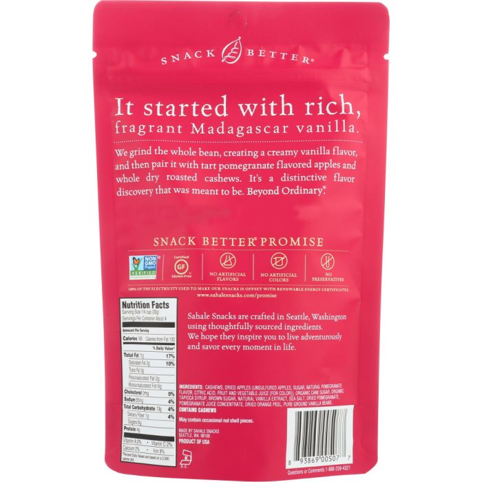 SAHALE SNACKS: Cashews with Pomegranate and Vanilla, 4 Oz