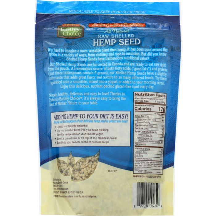 NATURES EARTHLY CHOICE: Hemp Seed Raw Shelled, 8 oz