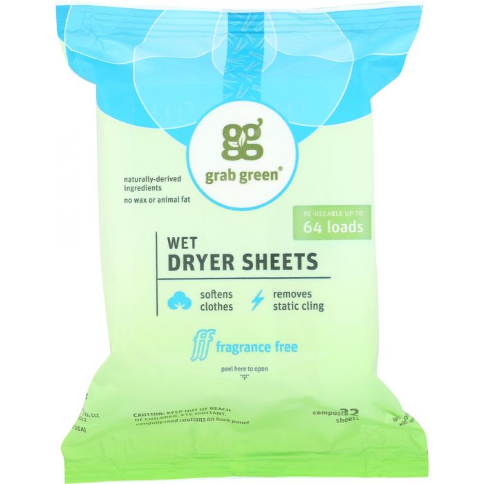 GRABGREEN: Wet Dryer Sheets Fragrance Free, 8.64 oz