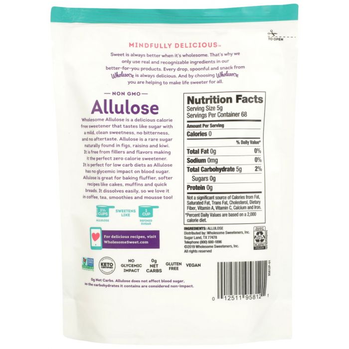 WHOLESOME: Allulose Zero Calorie Granulated Sweetener, 12 oz