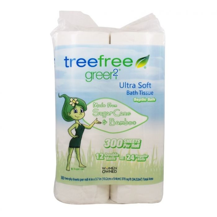 GREEN2: Tree Free Sugar Cane & Bamboo Bath Tissue 2 Ply 300 Sheets, 12 pc