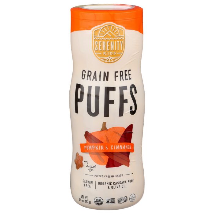 SERENITY KIDS: Pumpkin and Cinnamon Grain Free Puffs With Olive Oil, 1.5 oz