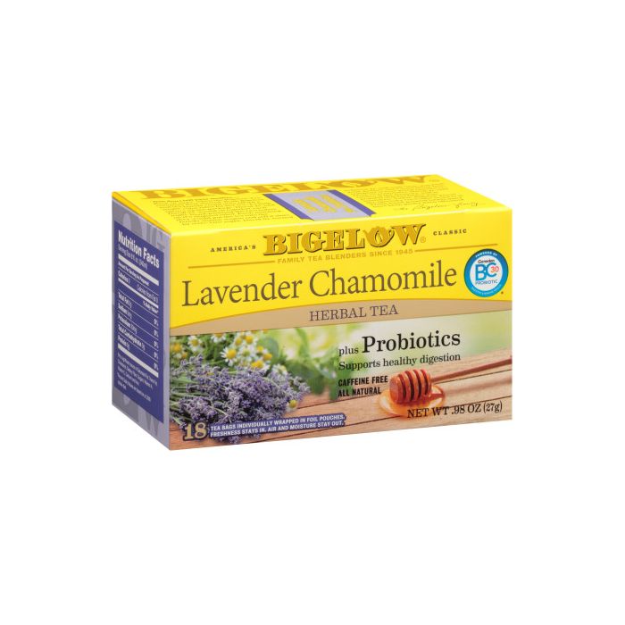 BIGELOW: Lavender Chamomile Herbal Tea with Probiotics 18 Bags, 0.98 oz