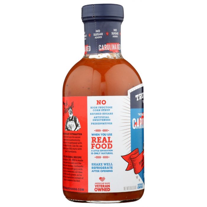 TRUE FOODS: Carolina Red BBQ Sauce No Sugar, 18 oz