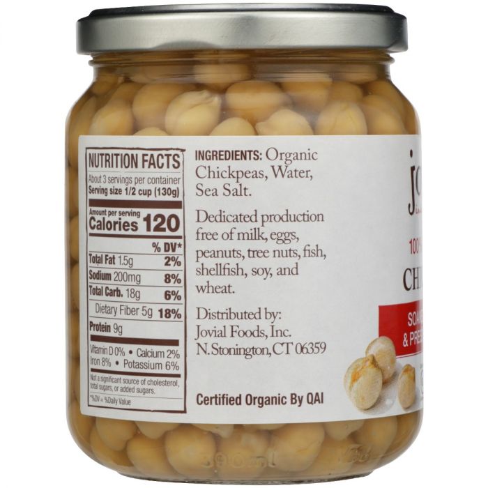 JOVIAL: 100 Percent Organic Chickpeas, 13 oz