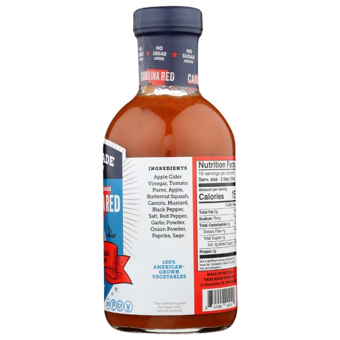 TRUE FOODS: Carolina Red BBQ Sauce No Sugar, 18 oz