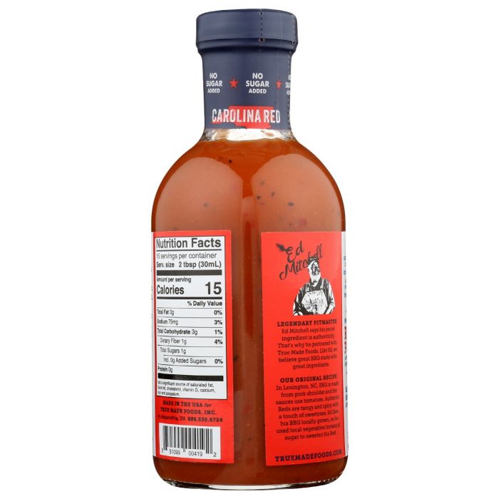 TRUE FOODS: Carolina Red BBQ Sauce No Sugar, 18 oz