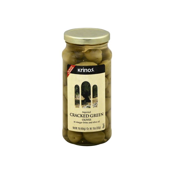 KRINOS: Green Cracked Olives, 16 oz