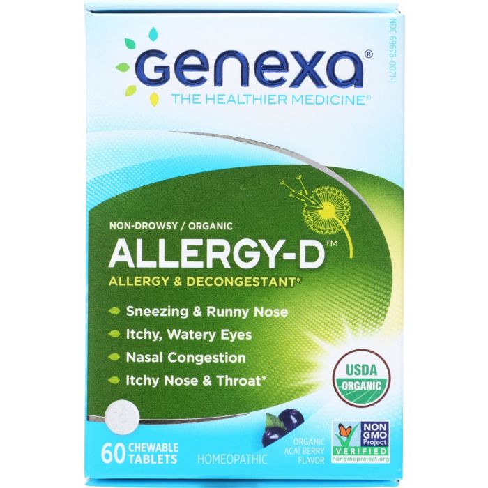 GENEXA: Allergy D Organic Allergy and Decongestant, 60 tb