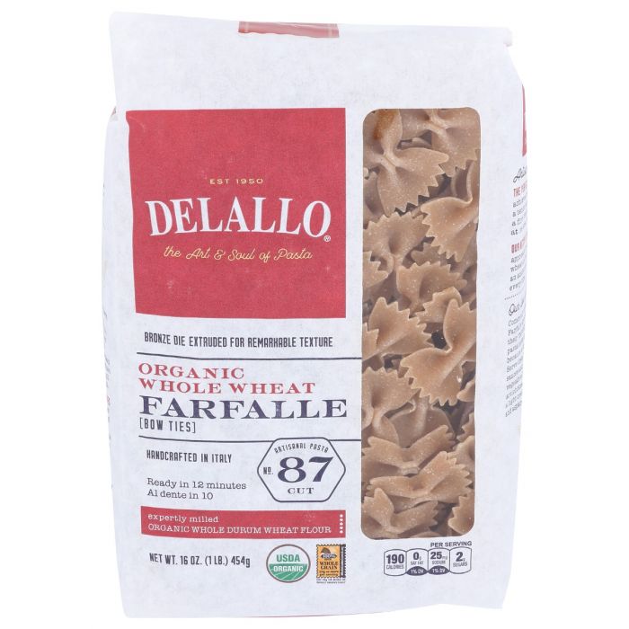 DELALLO: Whole Wheat Farfalle Pasta, 16 oz