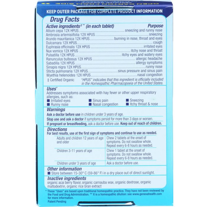 GENEXA: Allergy D Organic Allergy and Decongestant, 60 tb