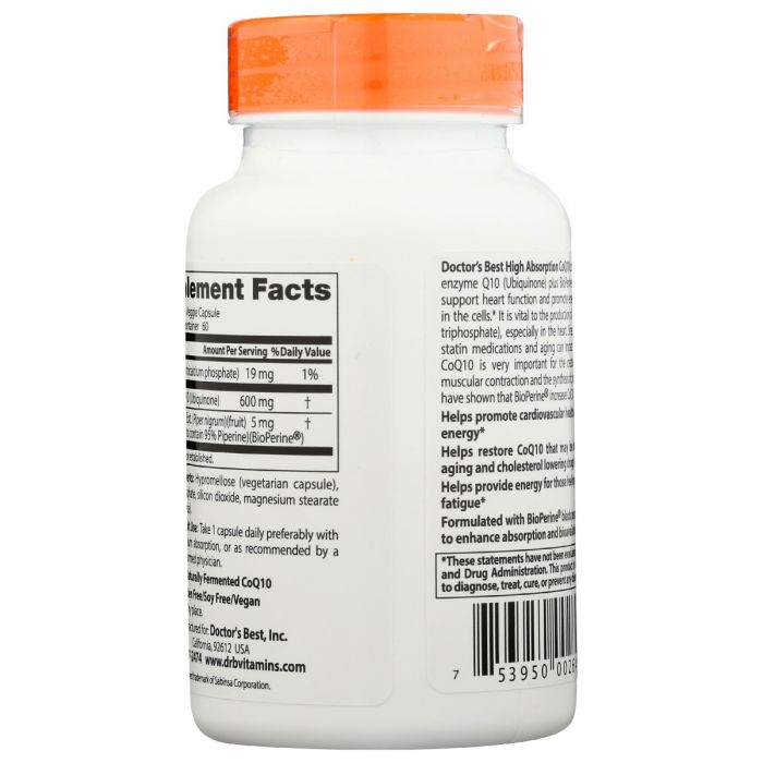 DOCTORS BEST: Coq10 High Absorption 600Mg, 60 vc