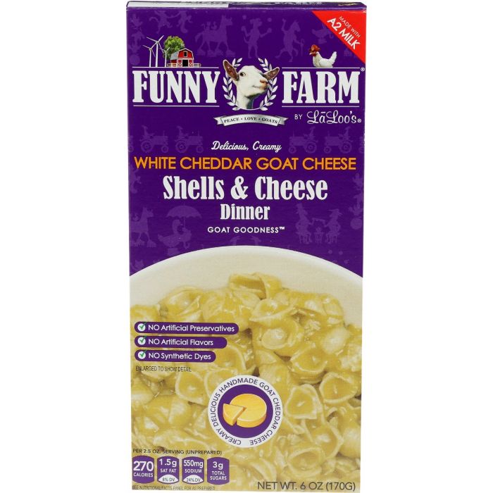 FUNNY FARM: White Cheddar Goat Cheese Shells Dinner, 6 oz