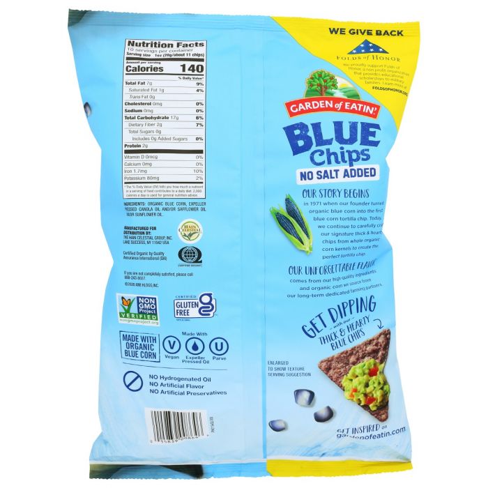 GARDEN OF EATIN: Blue Chips No Salt Added, 10 oz