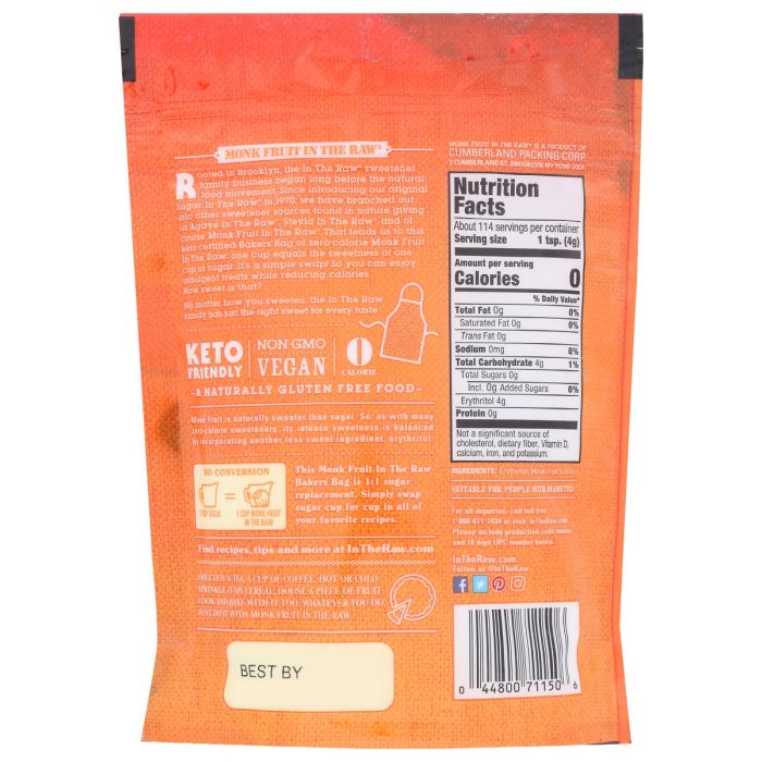 IN THE RAW: Monk Fruit Keto Bakers Bag, 16 oz