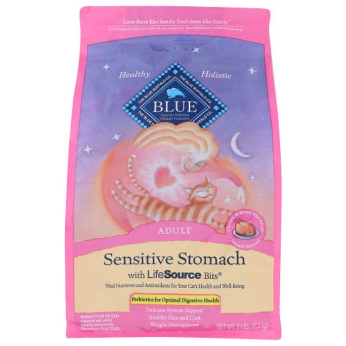 BLUE BUFFALO: Sensitive Stomach Adult Cat Food Chicken and Brown Rice Recipe, 5 lb